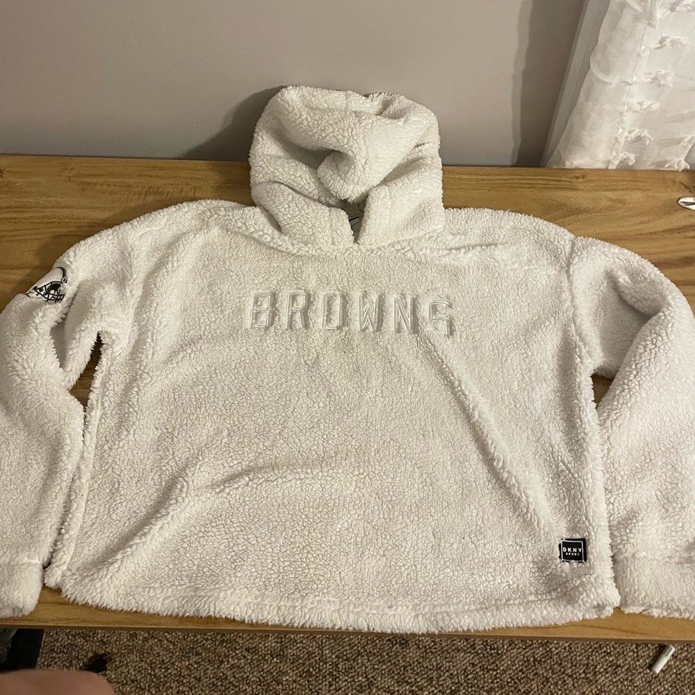 Women's Browns DKNY Sport White Cozy Pullover Hoodie